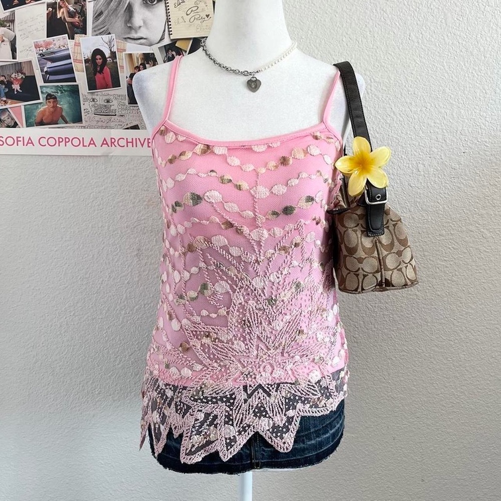 Vintage Y2K Deadstock Beaded Asymmetrical Floral Tank Top